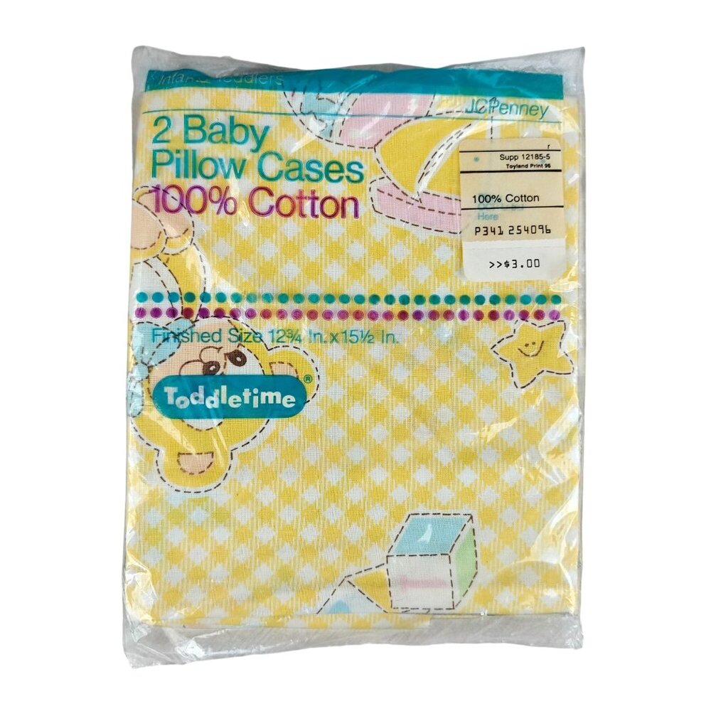 Vintage Baby Pillowcases 100% Cotton Yellow Gingham Toddler Jcpenney Toddletime